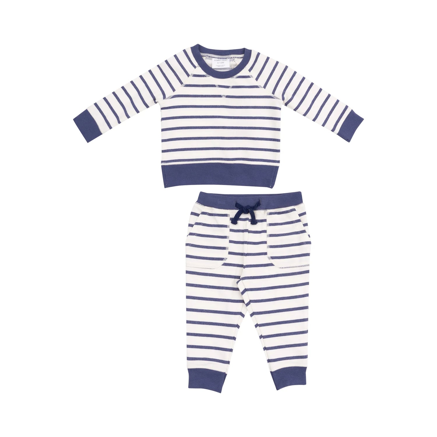 navy and white striped french terry sweatshirt and jogger kids set