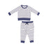 navy and white striped french terry sweatshirt and jogger kids set