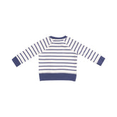 navy and white striped french terry sweatshirt and jogger kids set