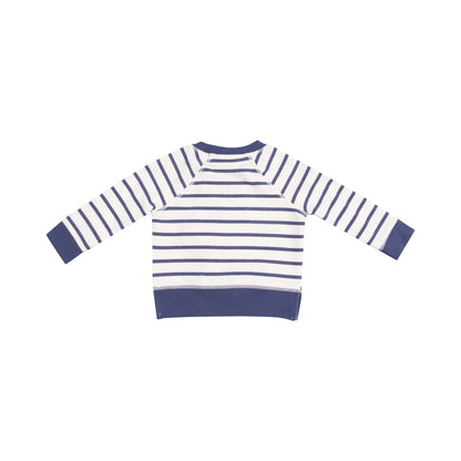 navy and white striped french terry sweatshirt and jogger kids set