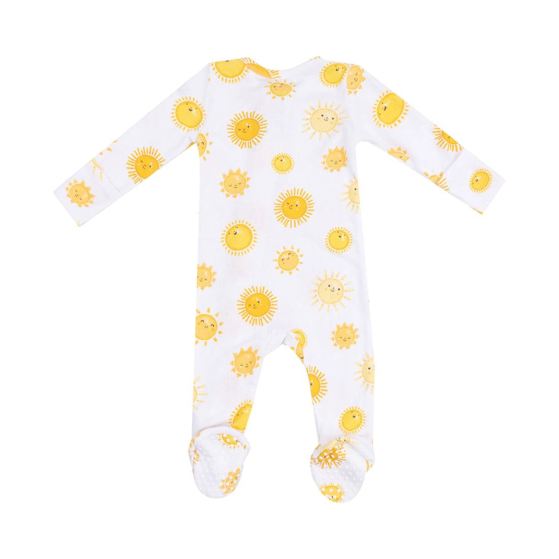 white footie with yellow suns all over
