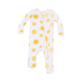 white footie with yellow suns all over