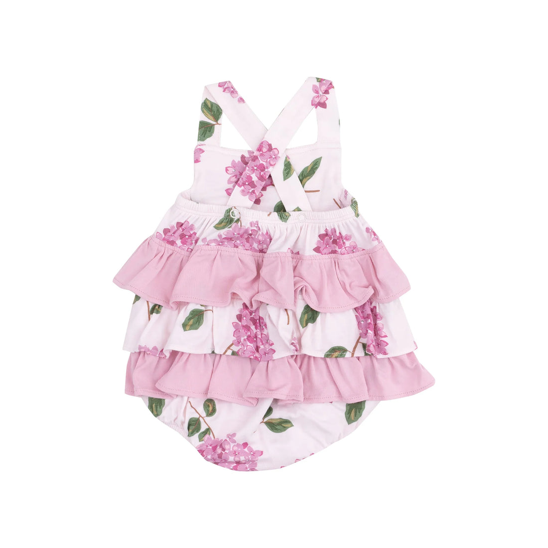 pink baby sunsuit with pink hydrangeas