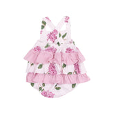 pink baby sunsuit with pink hydrangeas