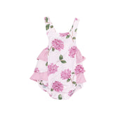 pink baby sunsuit with pink hydrangeas