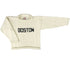 ivory roll neck sweater with "BOSTON" in navy blue knit on front center