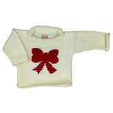 ivory long sleeve sweater with red bow