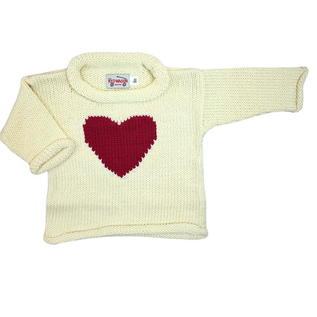 ivory sweater with red heart