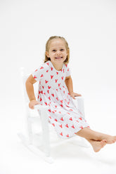 white short sleeve dress with red lobsters all over