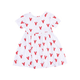 white short sleeve dress with red lobsters all over