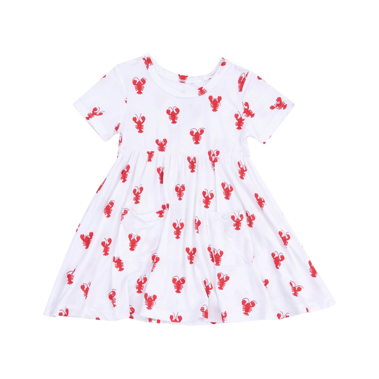 white short sleeve dress with red lobsters all over