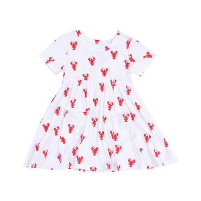 white short sleeve dress with red lobsters all over