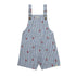 blue and white striped seersucker overalls with red embroidered lobsters all over