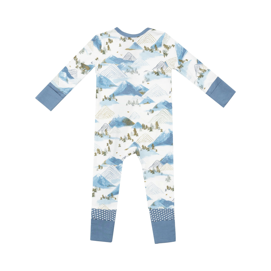 mountains baby romper white with blue and green mountain design