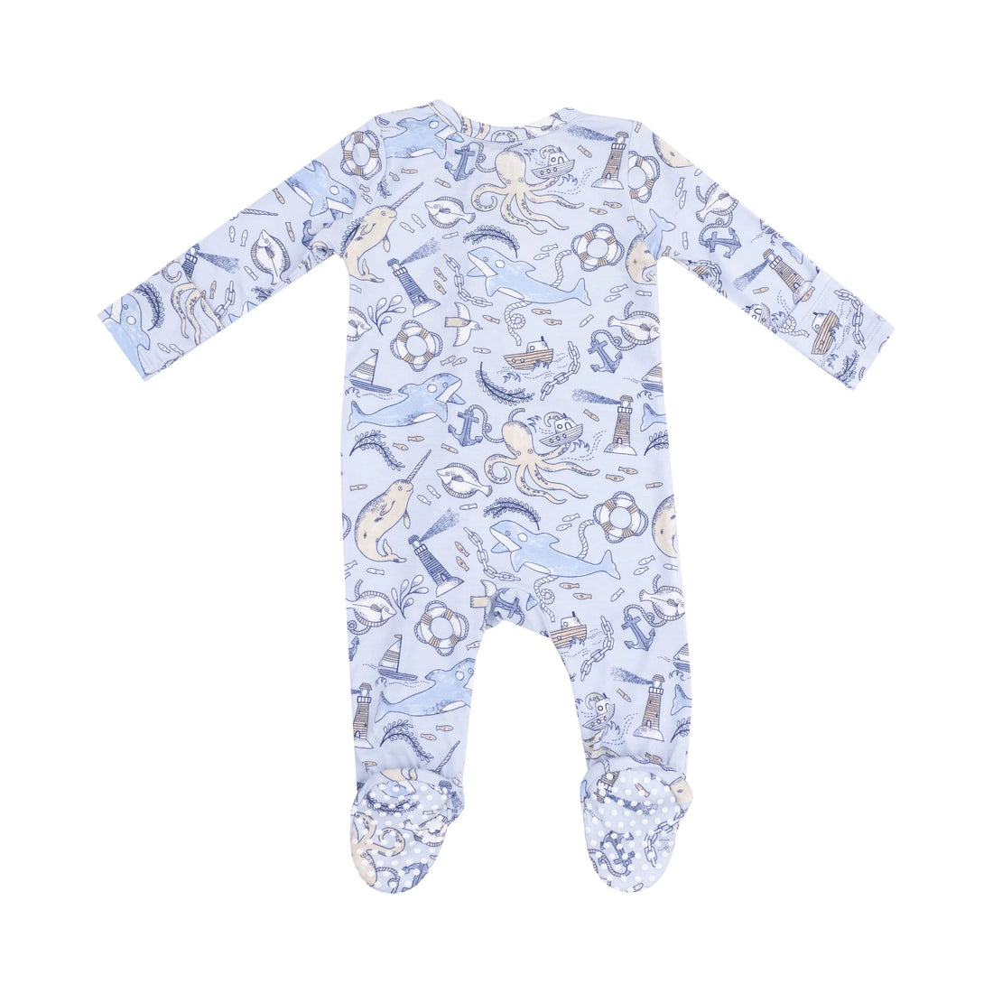 blue nautical footie baby boy