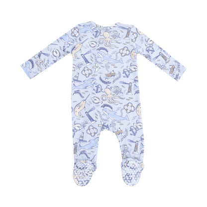 blue nautical footie baby boy