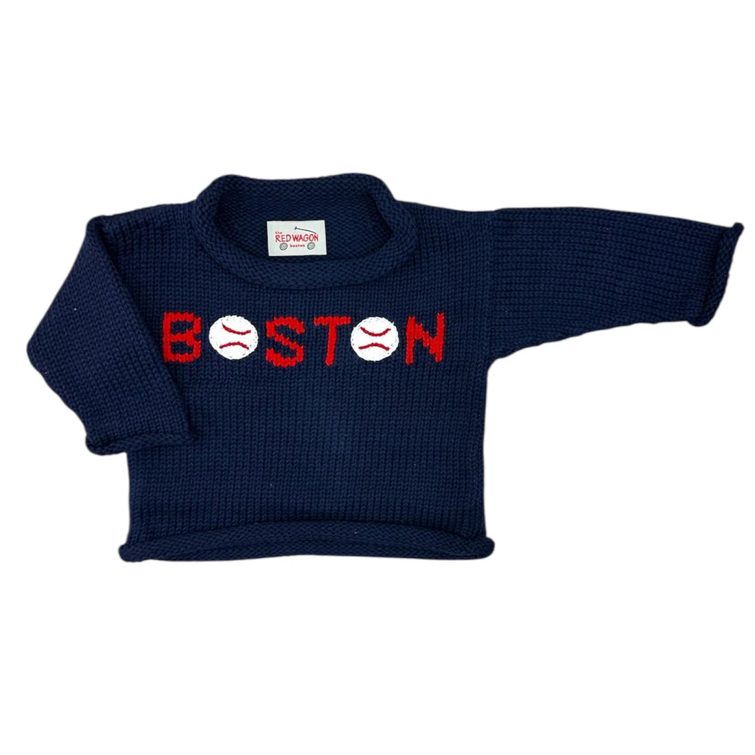 navy long sleeve sweater with Boston and the letter O&