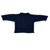 back of solid blue sweater