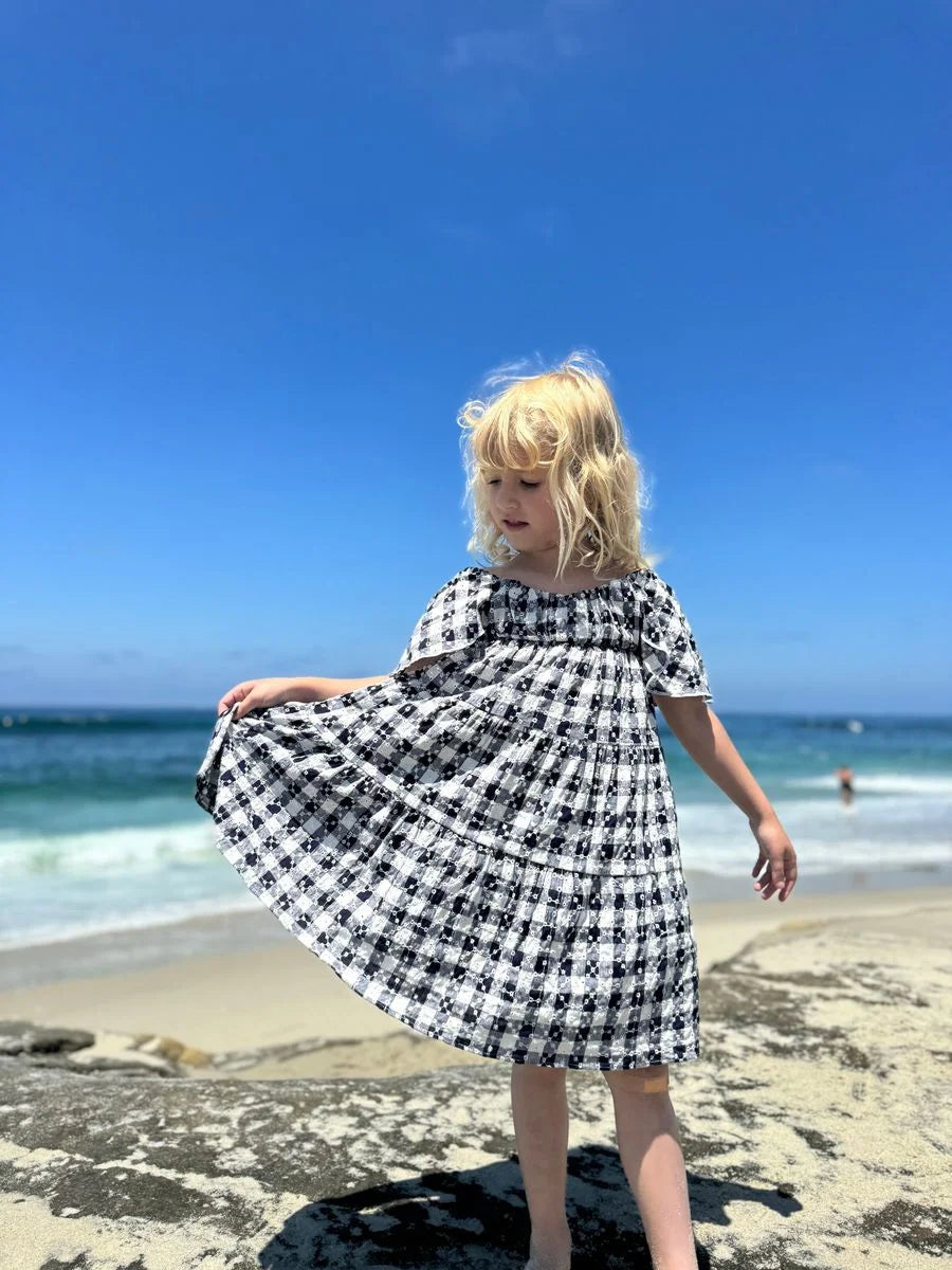 navy check eyelet girls dress