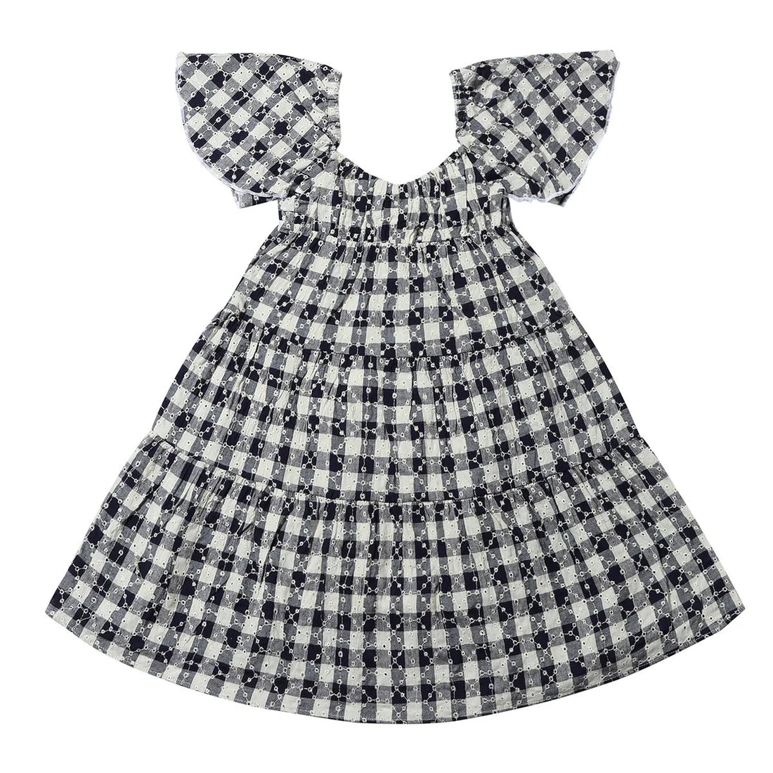 navy check eyelet girls dress