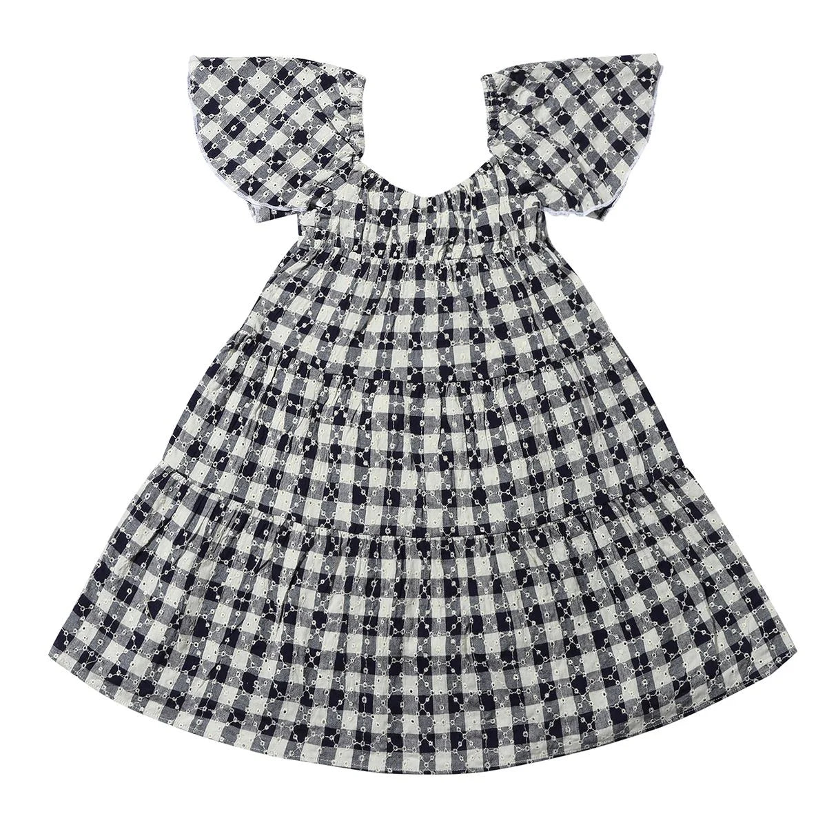 navy check eyelet girls dress