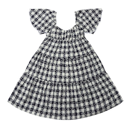 navy check eyelet girls dress
