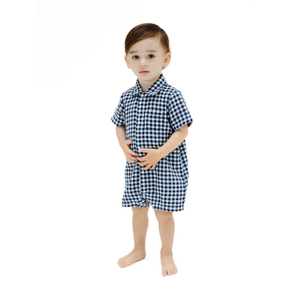 navy gingham romper
