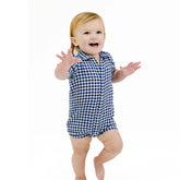 navy gingham romper