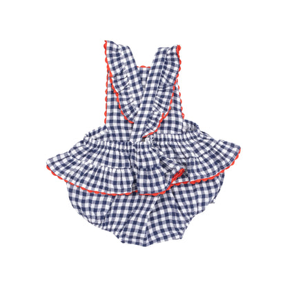 Navy Gingham Ric-Rac Ruffle Sunsuit