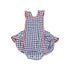 navy gingham sunsuit with red scalloped trim baby girl outfit