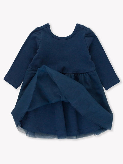 Dark Navy Long Sleeve Tulle Twirl Dress