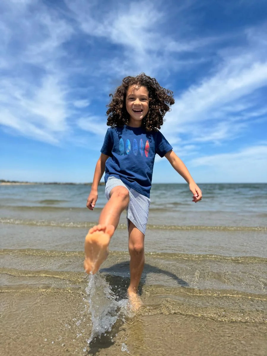 navy white striped seersucker boys shorts