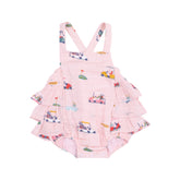 pink ruffle sunsuit with golf design