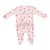 pink footie with santa and gingerbread men