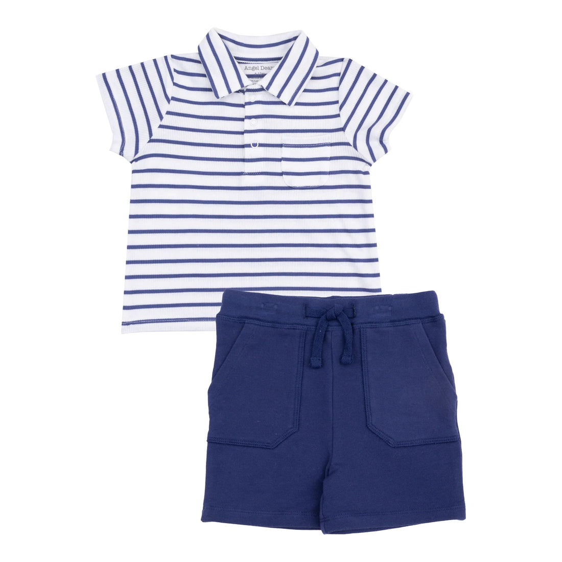navy stripe polo and navy shorts kids set