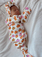 baby kimono style gown with pumpkins all over