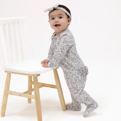 baby girl purple floral ruffle footie