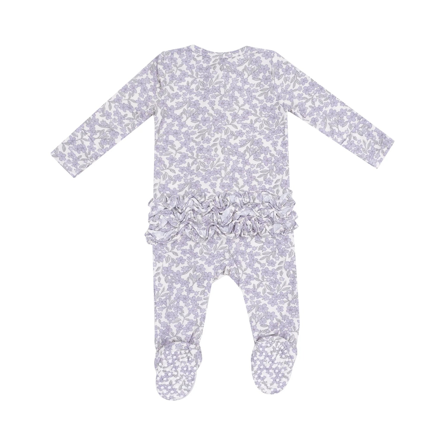 baby girl purple floral ruffle footie