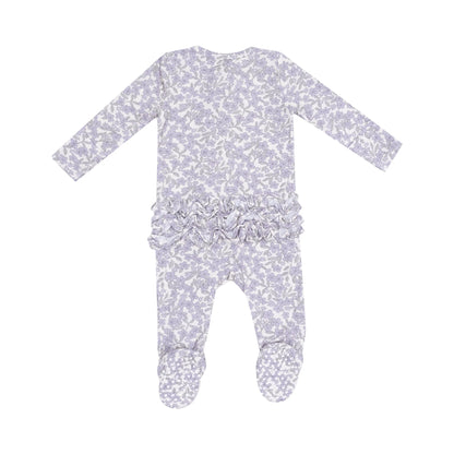 baby girl purple floral ruffle footie
