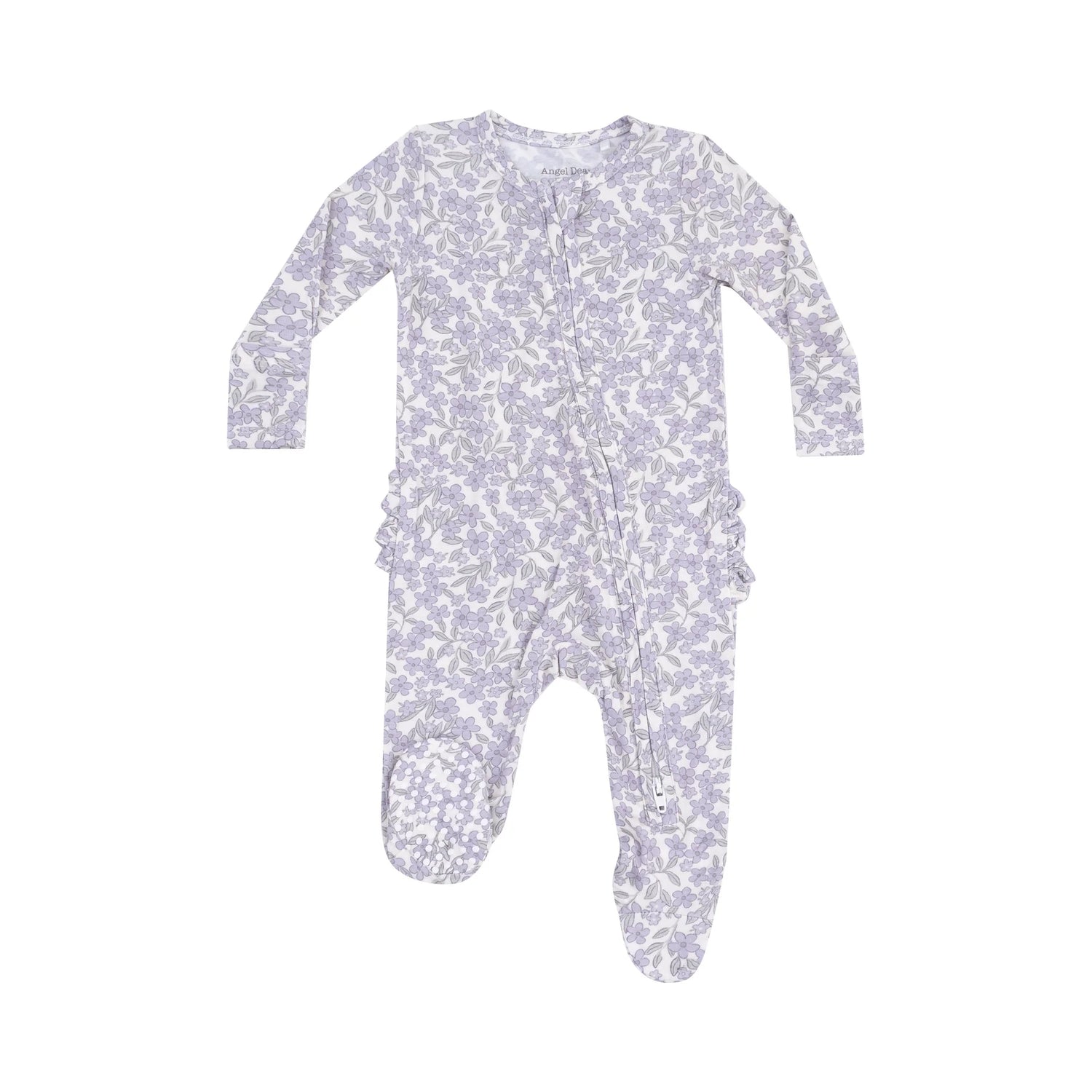 baby girl purple floral ruffle footie