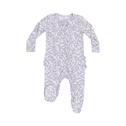 baby girl purple floral ruffle footie