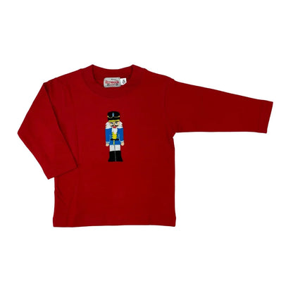 red long sleeve shirt with blue and gold Nutcracker design
