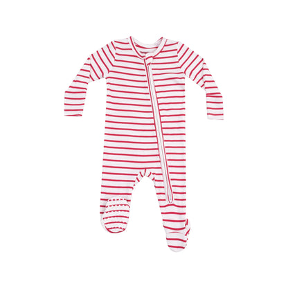 red stripe baby footie