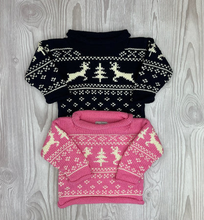 Navy Reindeer Fair Isle Roll Neck Sweater