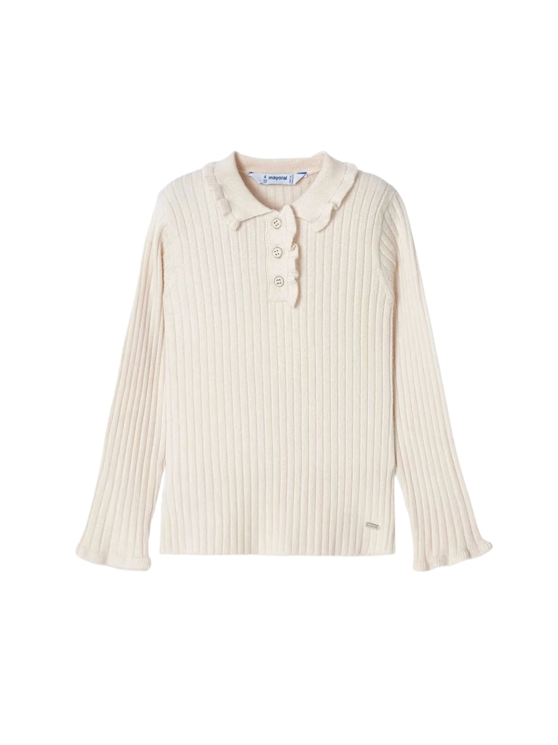 ivory ribbed knit ruffle long sleeve