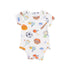 white bodysuit with all different sports emblems all over
