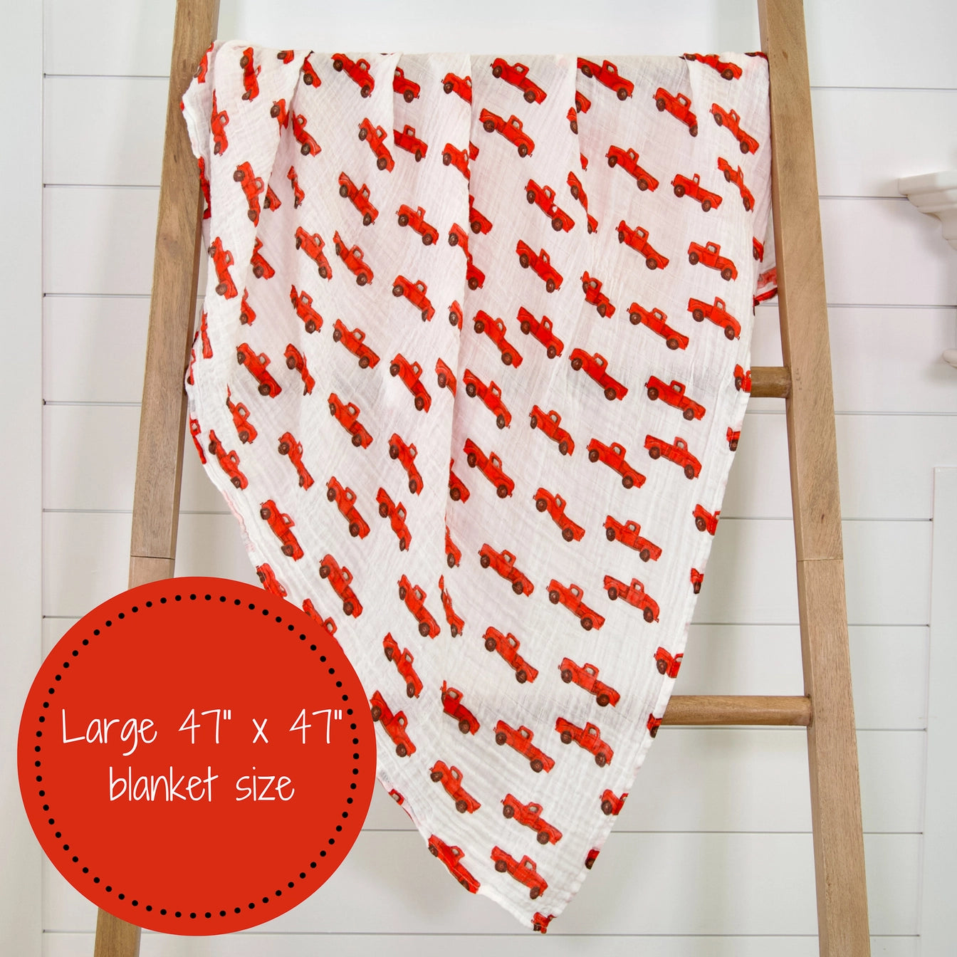 red trucks baby swaddle blanket