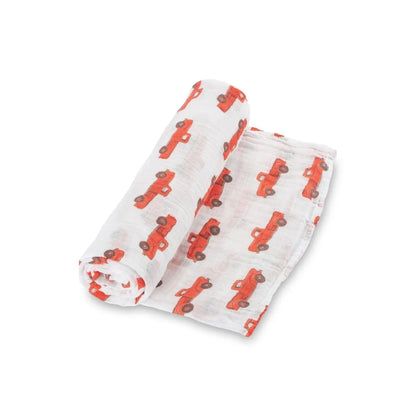 red trucks baby swaddle blanket