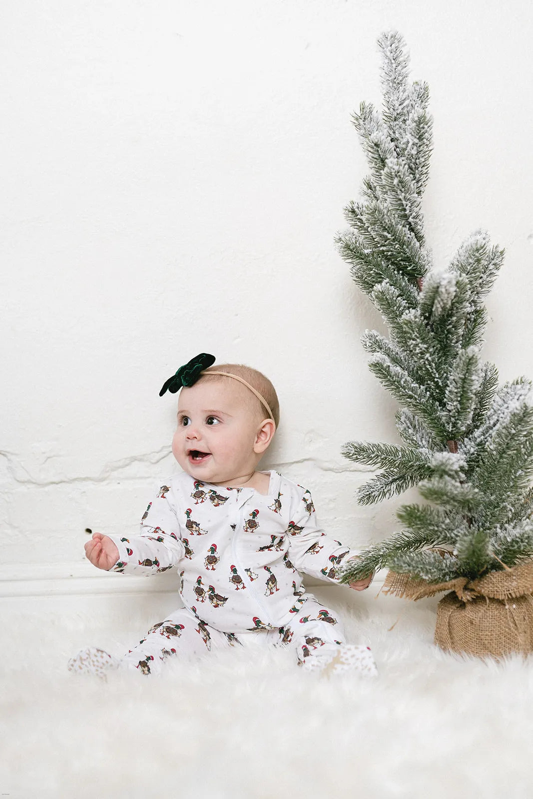 christmas themed mallard duck footie for baby