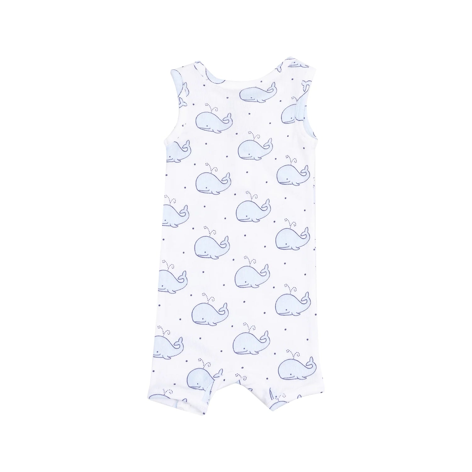 white romper with blue whales all over